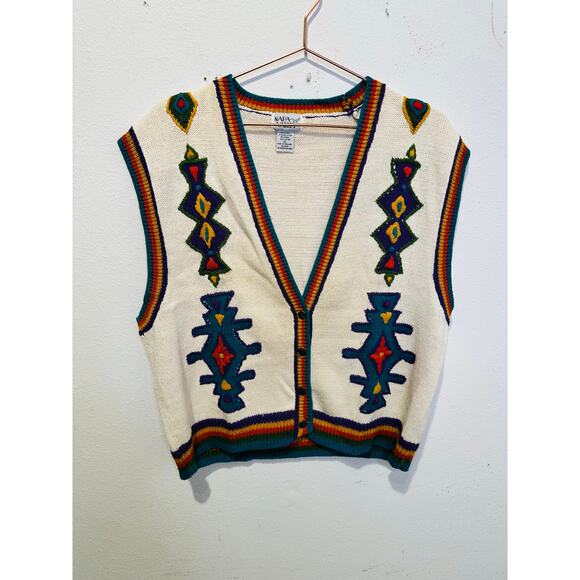 Vintage Napa Valley Rainbow Aztec Copper Button Sweater Vest Size Extra Large - Picture 9 of 9